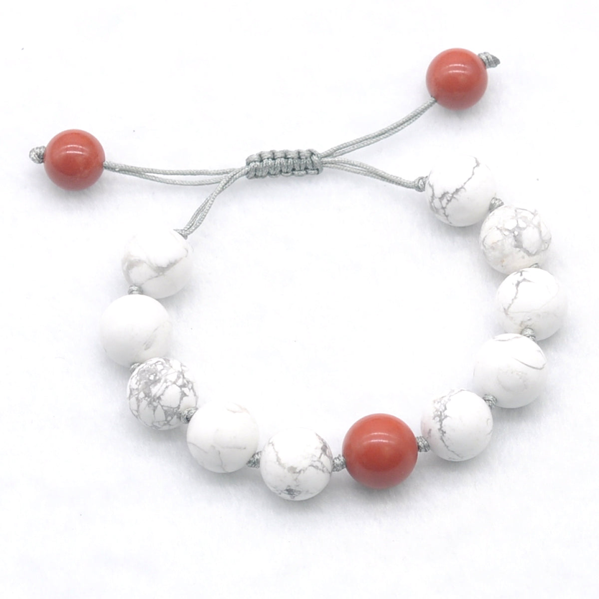 CGB314 White Howlite & Red Jasper Adjustable Bracelet Round 12mm