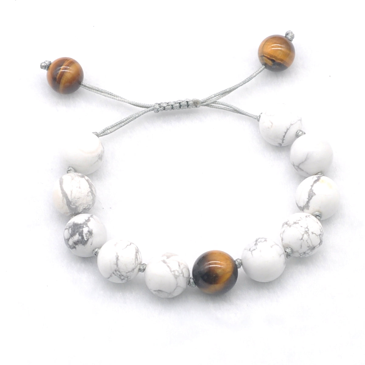 CGB316 White Howlite & Yellow Tiger Eye Adjustable Bracelet Round 12mm