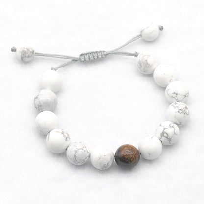 CGB317 White Howlite & Bronzite Adjustable Bracelet Round 12mm