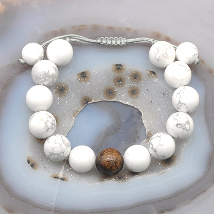 CGB317 White Howlite & Bronzite Adjustable Bracelet Round 12mm