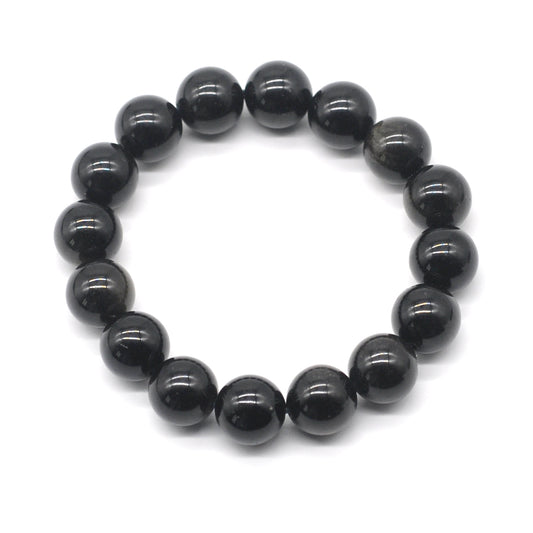 CGB32 Black Obsidian Beads Stretch Bracelet Smooth Round 10mm 12mm