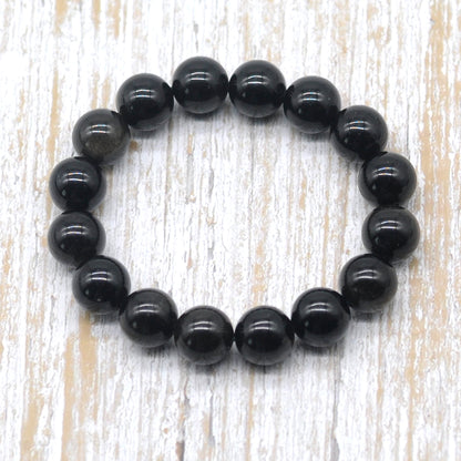 CGB32 Black Obsidian Beads Stretch Bracelet Smooth Round 10mm 12mm