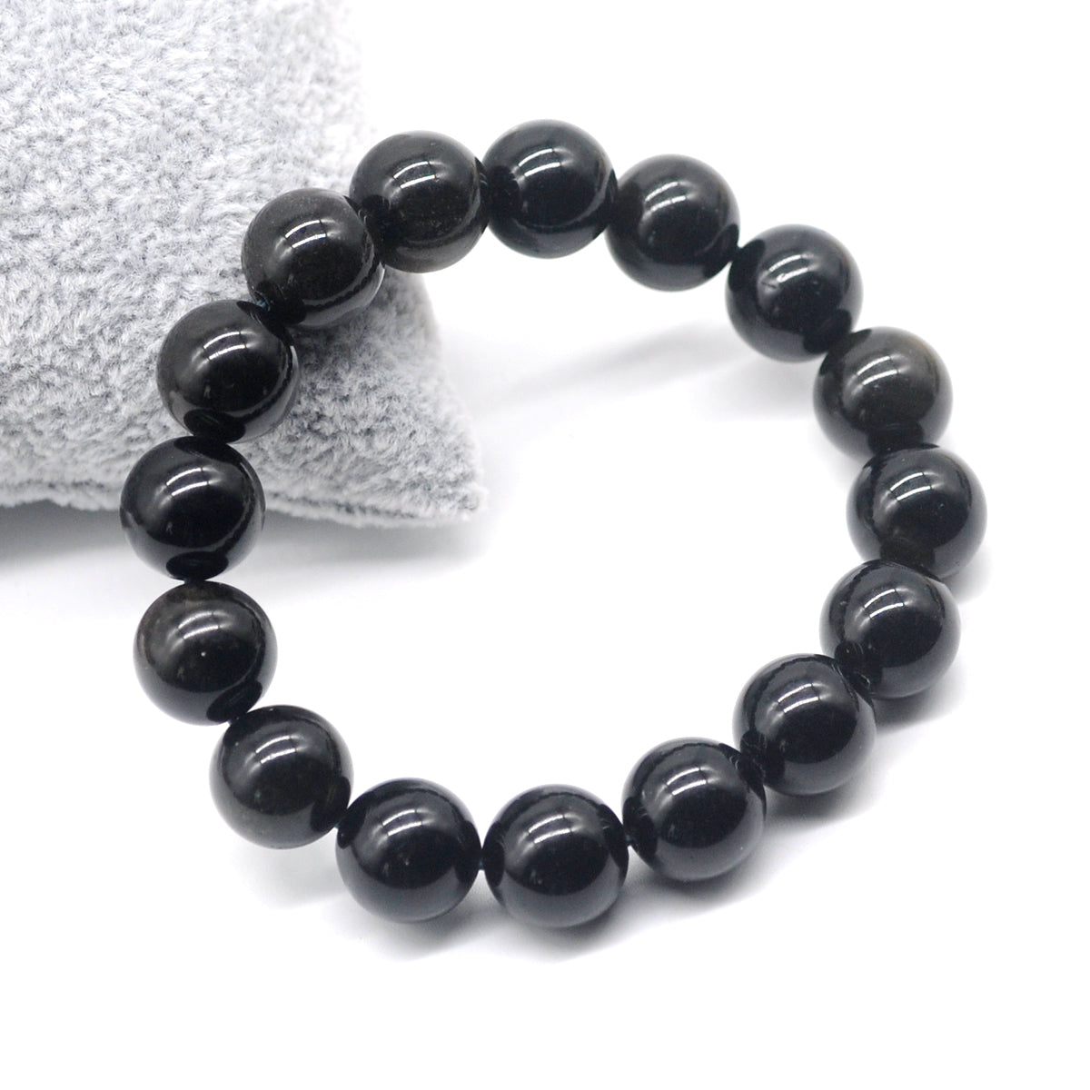 CGB32 Black Obsidian Beads Stretch Bracelet Smooth Round 10mm 12mm