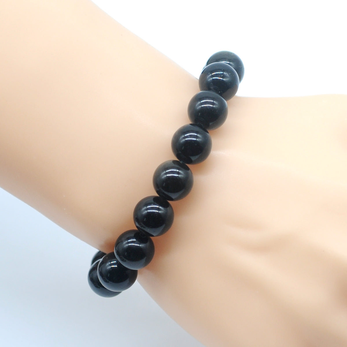 CGB32 Black Obsidian Beads Stretch Bracelet Smooth Round 10mm 12mm