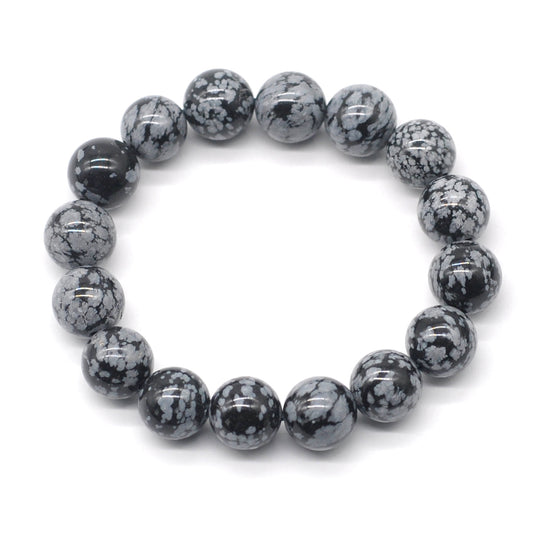 CGB34 Snowflake Obsidian Beads Stretch Bracelet Smooth Round 10mm 12mm