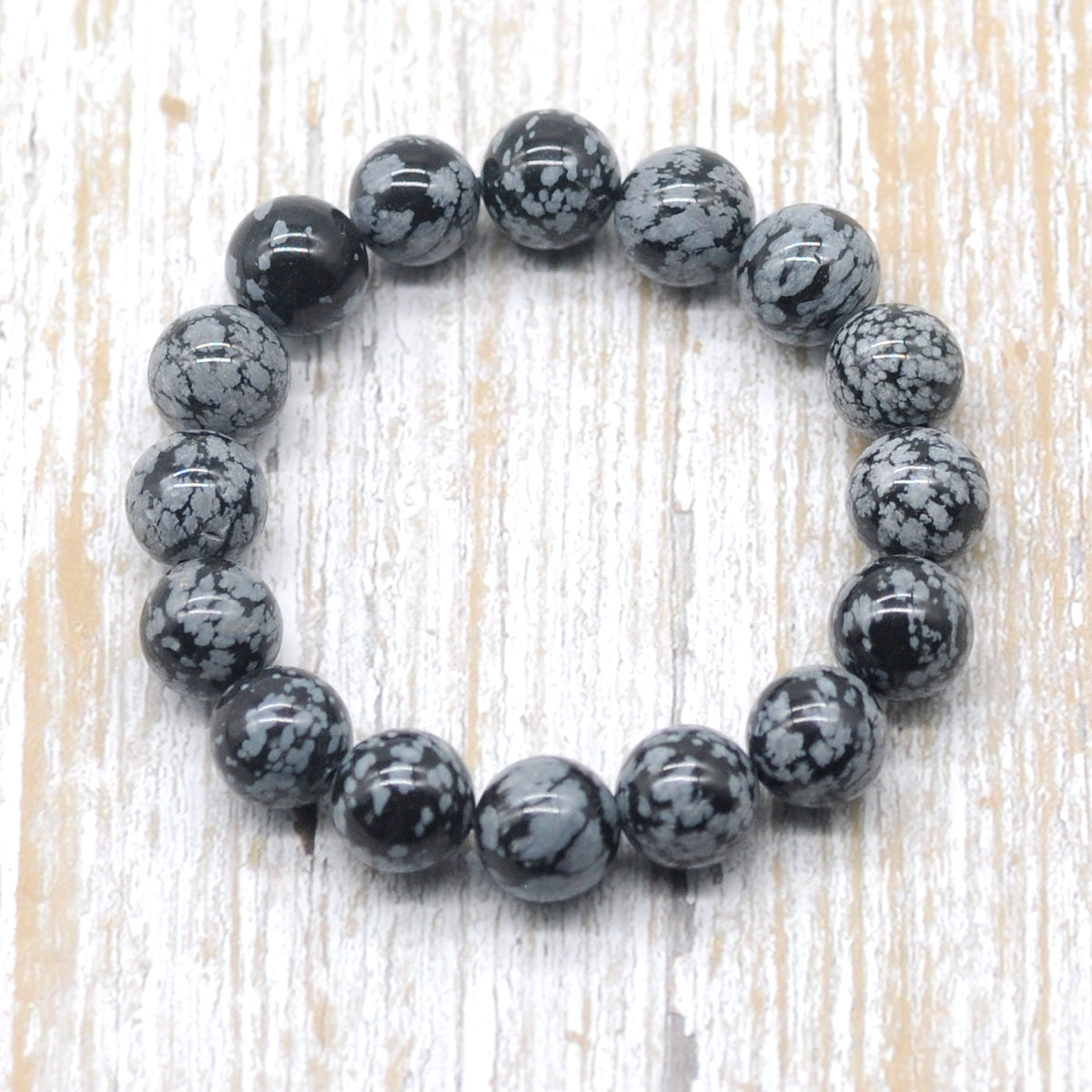 CGB34 Snowflake Obsidian Beads Stretch Bracelet Smooth Round 10mm 12mm