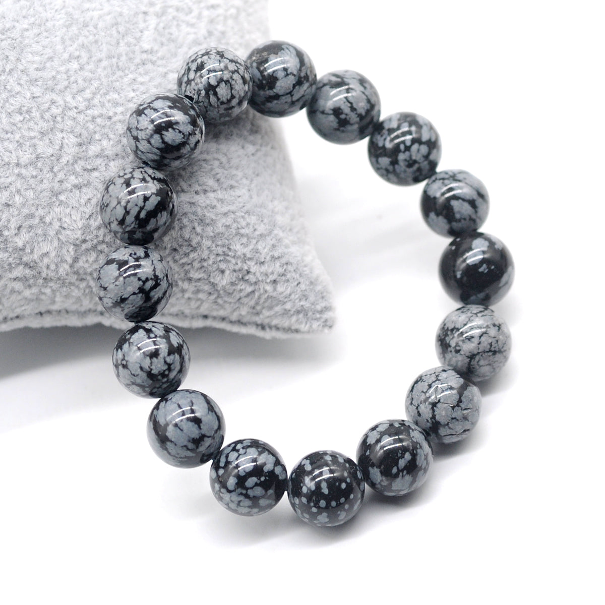 CGB34 Snowflake Obsidian Beads Stretch Bracelet Smooth Round 10mm 12mm