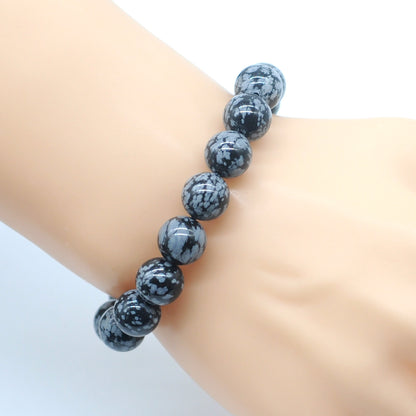 CGB34 Snowflake Obsidian Beads Stretch Bracelet Smooth Round 10mm 12mm