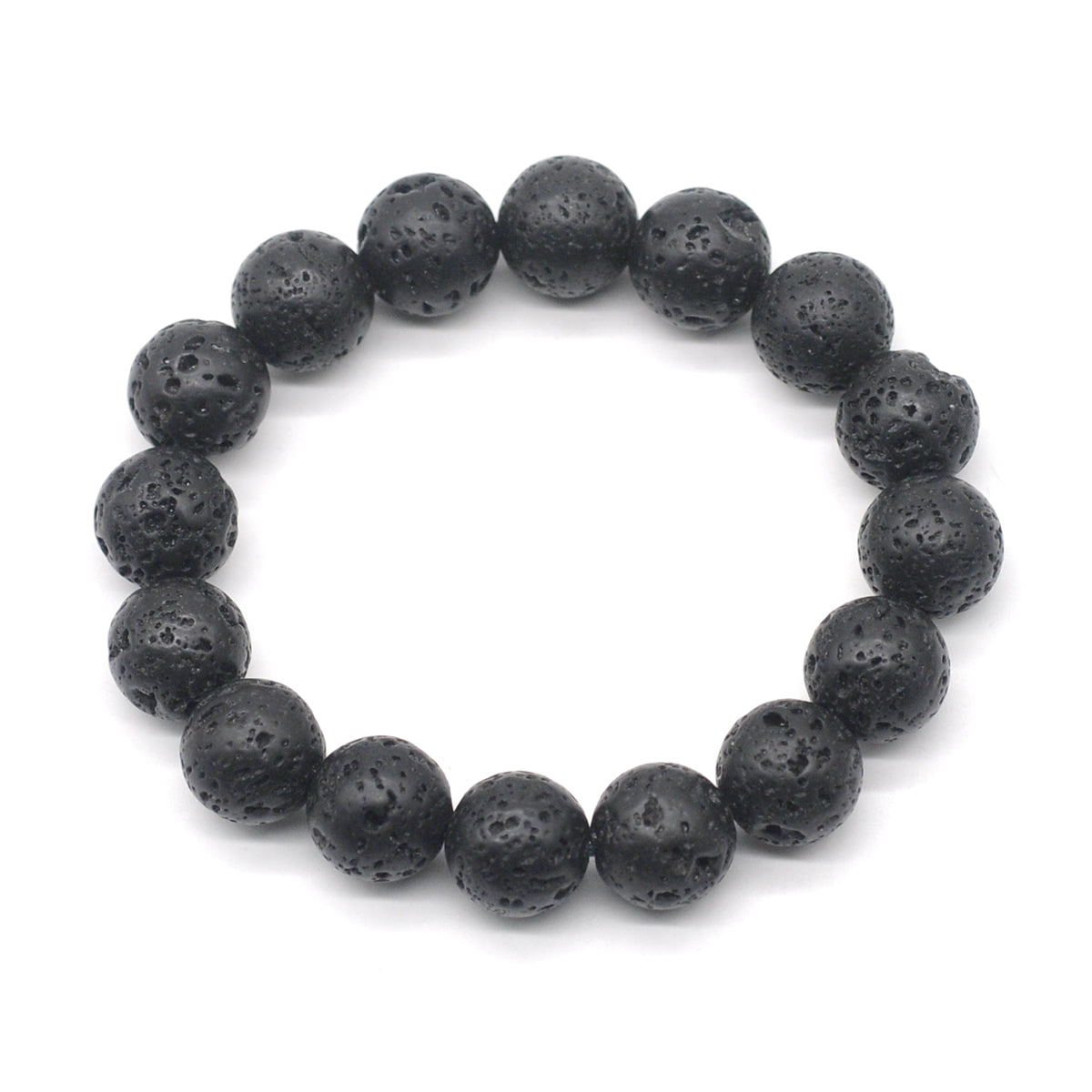 CGB35 Black Lava Beads Stretch Bracelet Smooth Round 10mm 12mm