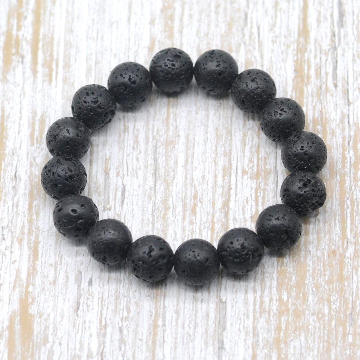 CGB35 Black Lava Beads Stretch Bracelet Smooth Round 10mm 12mm