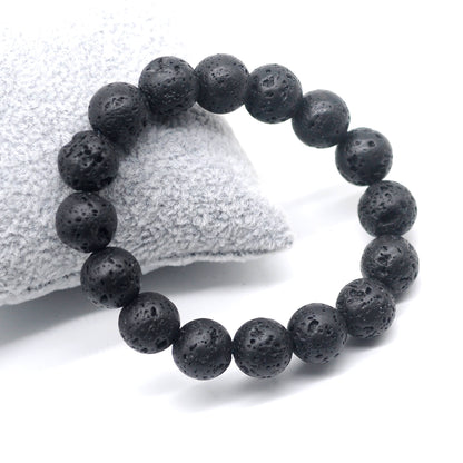 CGB35 Black Lava Beads Stretch Bracelet Smooth Round 10mm 12mm