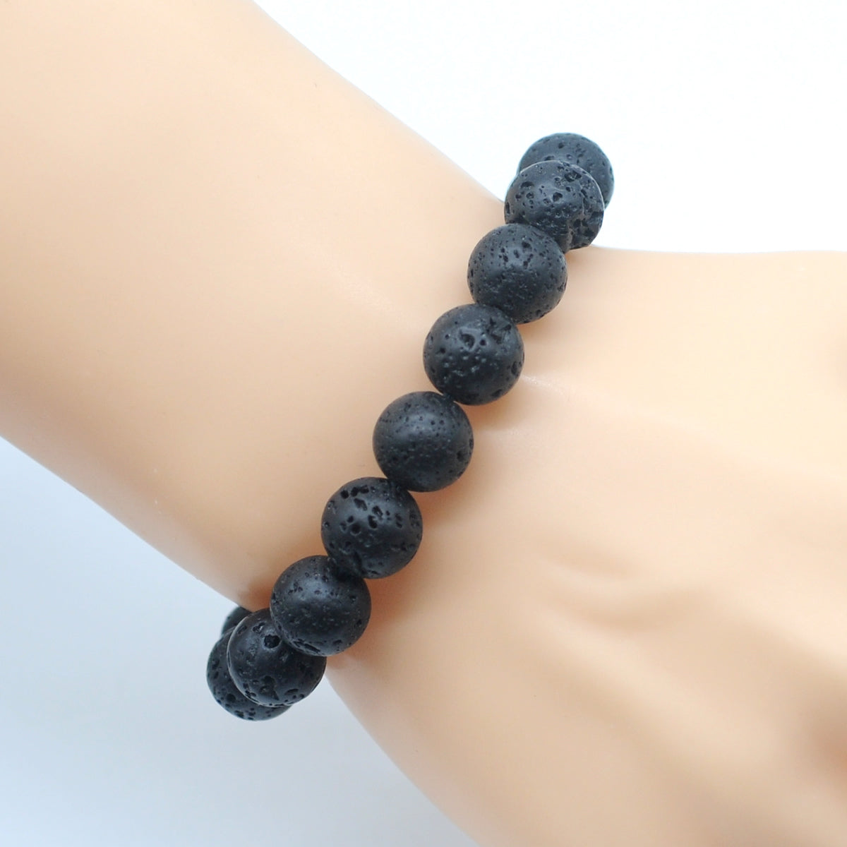 CGB35 Black Lava Beads Stretch Bracelet Smooth Round 10mm 12mm