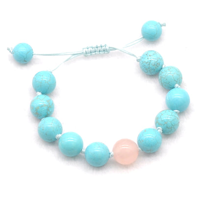 CGB351 Blue Howlite & Rose Quartz Adjustable Bracelet Round 12mm