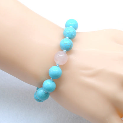 CGB351 Blue Howlite & Rose Quartz Adjustable Bracelet Round 12mm