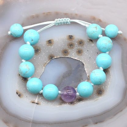 CGB352 Blue Howlite & Amethyst Adjustable Bracelet Round 12mm