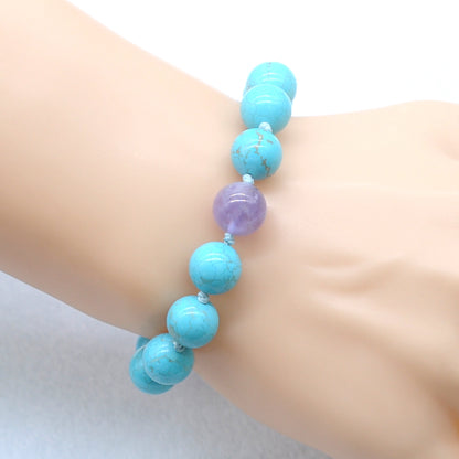 CGB353 Blue Howlite & Lavender Amethyst Adjustable Bracelet Round 12mm