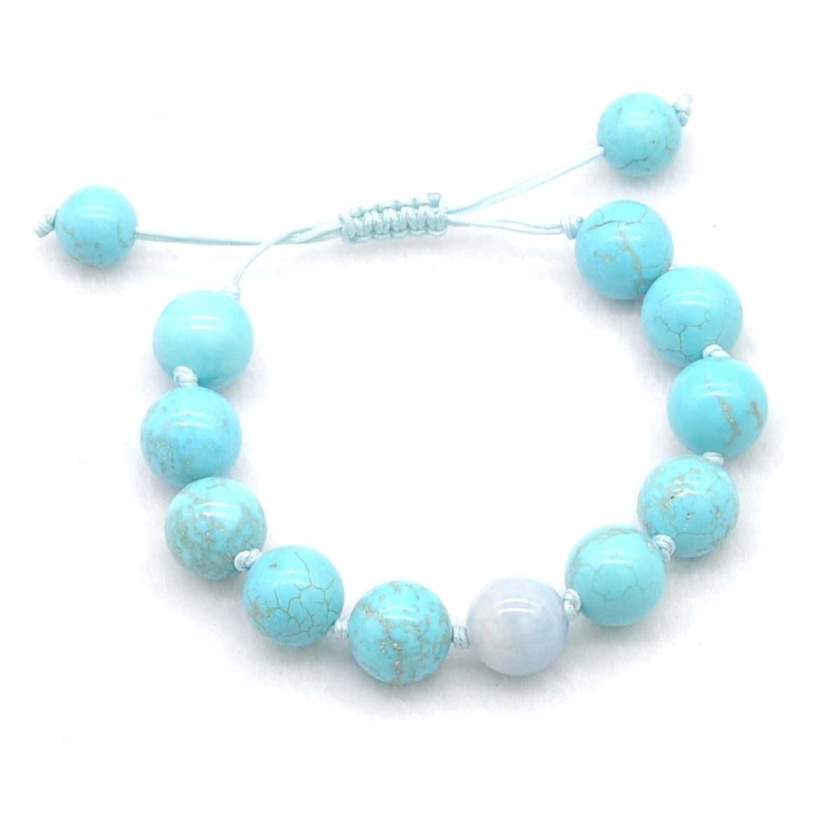 CGB354 Blue Howlite & Aquamarine Adjustable Bracelet Round 12mm