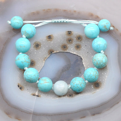 CGB354 Blue Howlite & Aquamarine Adjustable Bracelet Round 12mm