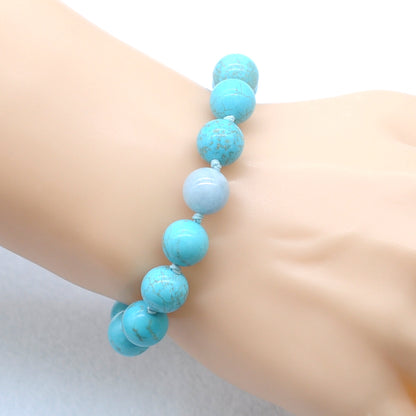 CGB354 Blue Howlite & Aquamarine Adjustable Bracelet Round 12mm