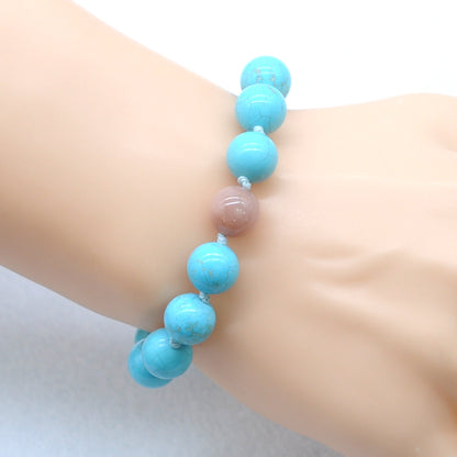 CGB355 Blue Howlite & Moonstone Adjustable Bracelet Round 12mm