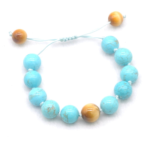 CGB357 Blue Howlite & Golden Tiger Eye Adjustable Bracelet Round 12mm