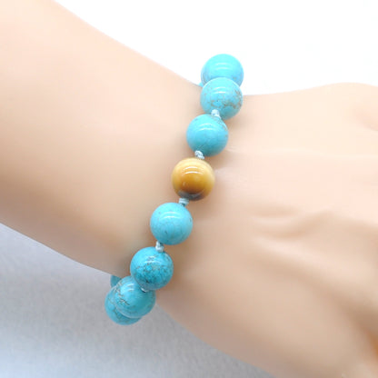 CGB357 Blue Howlite & Golden Tiger Eye Adjustable Bracelet Round 12mm