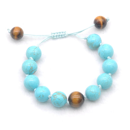 CGB358 Blue Howlite & Yellow Tiger Eye Adjustable Bracelet Round 12mm