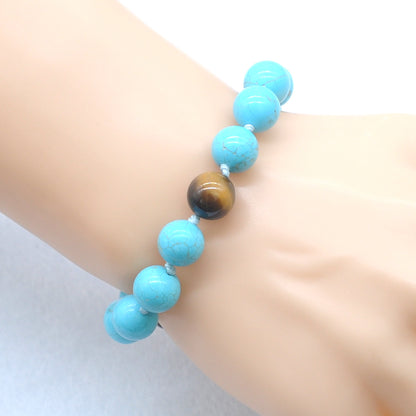 CGB358 Blue Howlite & Yellow Tiger Eye Adjustable Bracelet Round 12mm