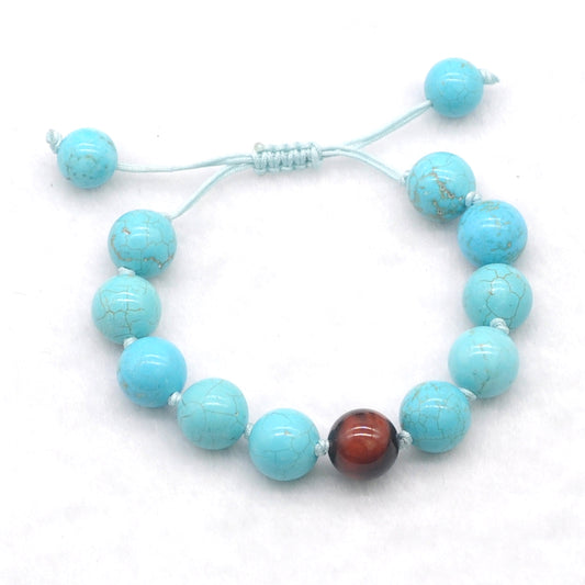 CGB359 Blue Howlite & Red Tiger Eye Adjustable Bracelet Round 12mm