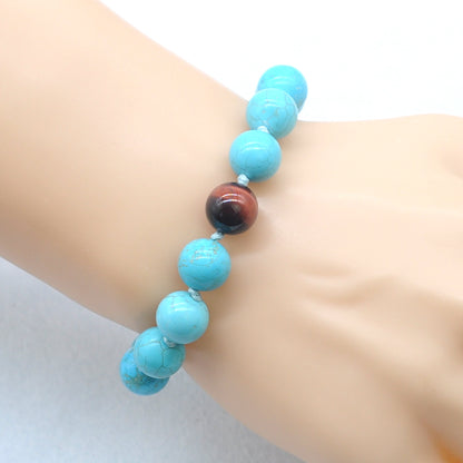 CGB359 Blue Howlite & Red Tiger Eye Adjustable Bracelet Round 12mm