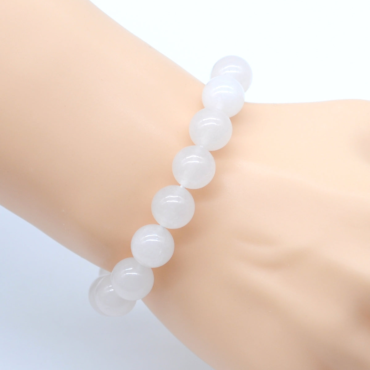 CGB36 White Jade Beads Stretch Bracelet Smooth Round 10mm 12mm