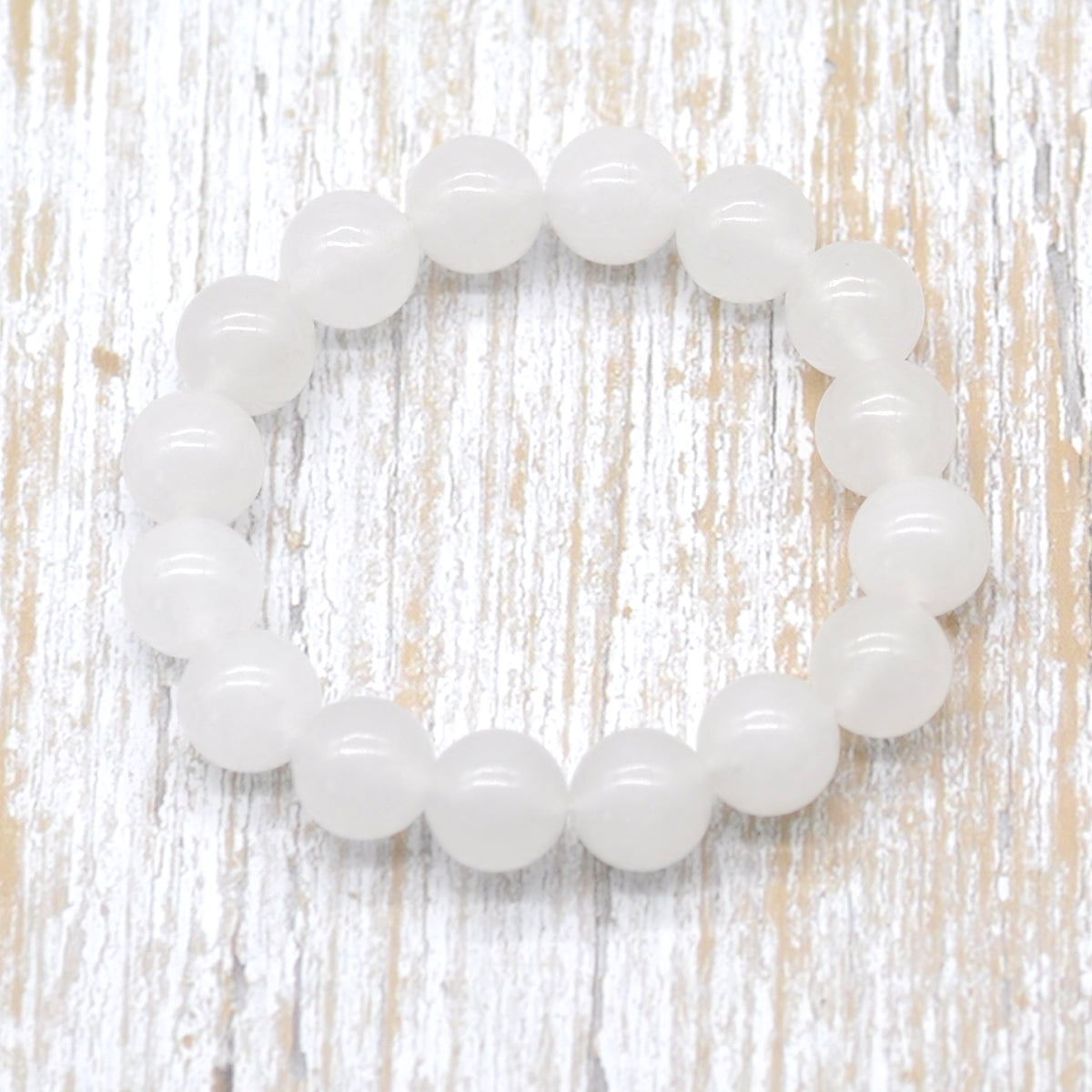 CGB36 White Jade Beads Stretch Bracelet Smooth Round 10mm 12mm