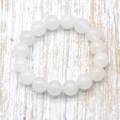 CGB36 White Jade Beads Stretch Bracelet Smooth Round 10mm 12mm