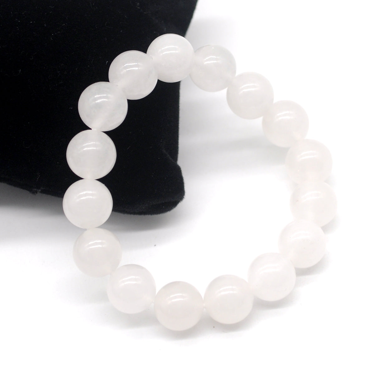 CGB36 White Jade Beads Stretch Bracelet Smooth Round 10mm 12mm