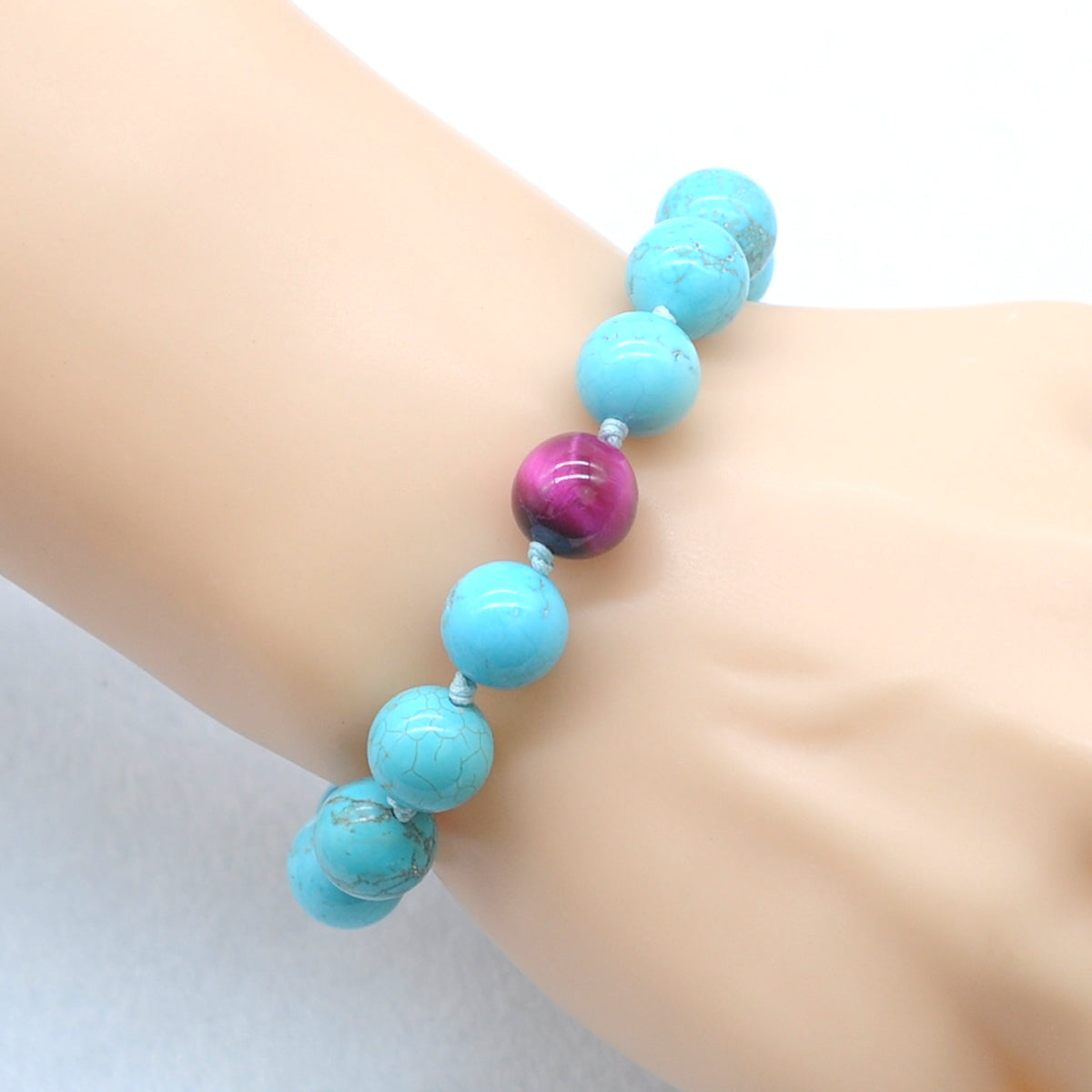 CGB360 Blue Howlite & Red Tiger Eye Adjustable Bracelet Round 12mm