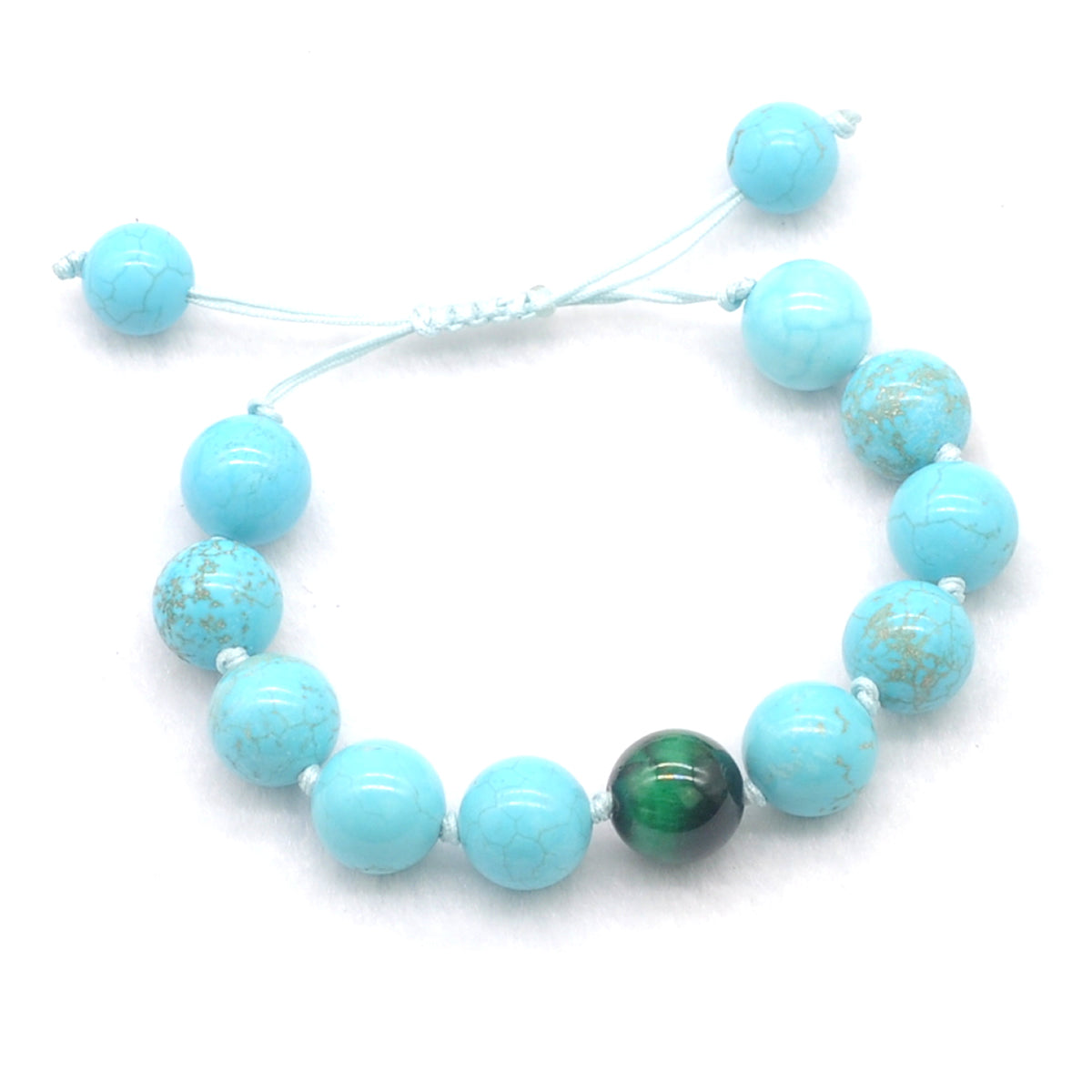 CGB361 Blue Howlite & Green Tiger Eye Adjustable Bracelet Round 12mm