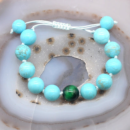 CGB361 Blue Howlite & Green Tiger Eye Adjustable Bracelet Round 12mm