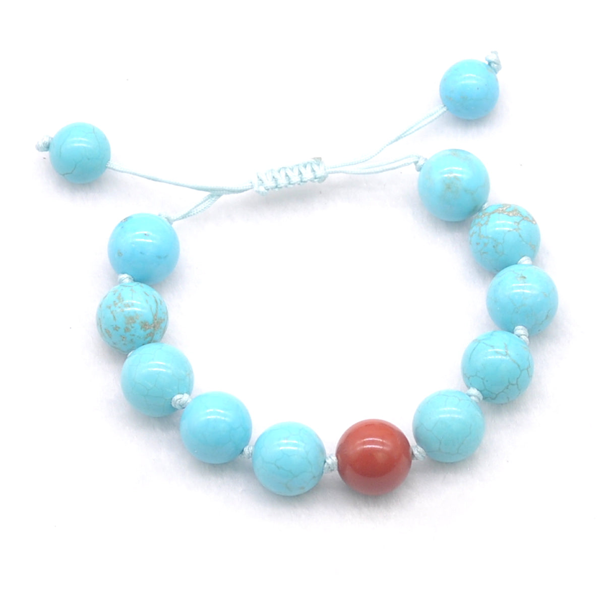 CGB362 Blue Howlite & Red Jasper Adjustable Bracelet Round 12mm