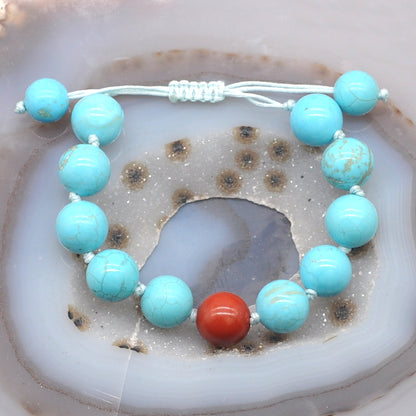 CGB362 Blue Howlite & Red Jasper Adjustable Bracelet Round 12mm