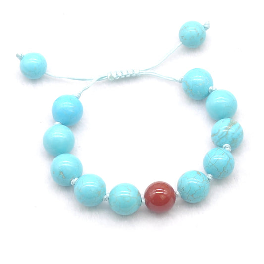 CGB363 Blue Howlite & Red Agate Adjustable Bracelet Round 12mm