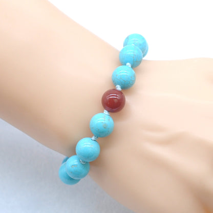 CGB363 Blue Howlite & Red Agate Adjustable Bracelet Round 12mm