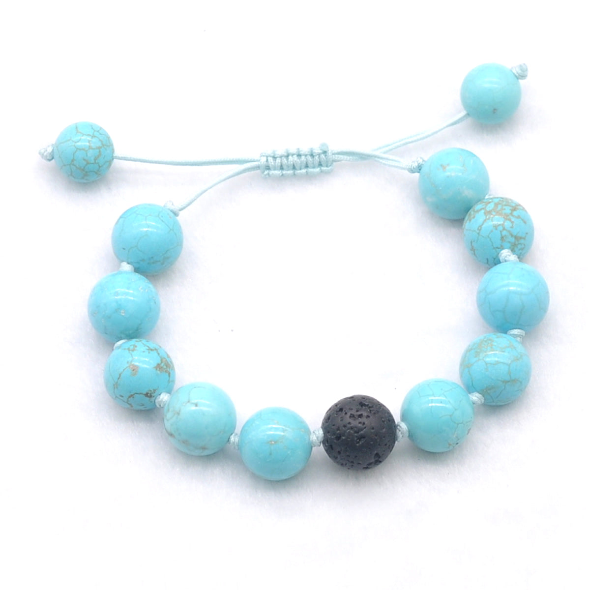 CGB365 Blue Howlite & Black Lava Adjustable Bracelet Round 12mm