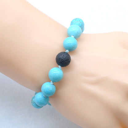 CGB365 Blue Howlite & Black Lava Adjustable Bracelet Round 12mm