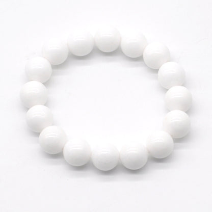 CGB37 White Candy Jade Beads Stretch Bracelet Smooth Round 10mm 12mm