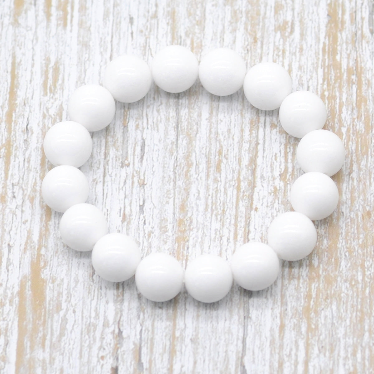 CGB37 White Candy Jade Beads Stretch Bracelet Smooth Round 10mm 12mm