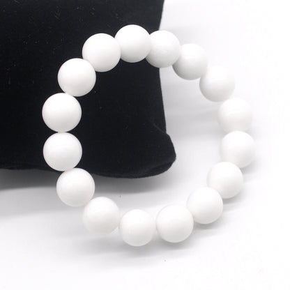 CGB37 White Candy Jade Beads Stretch Bracelet Smooth Round 10mm 12mm