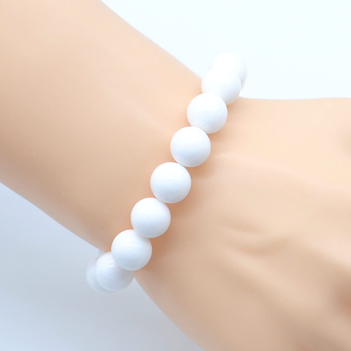 CGB37 White Candy Jade Beads Stretch Bracelet Smooth Round 10mm 12mm