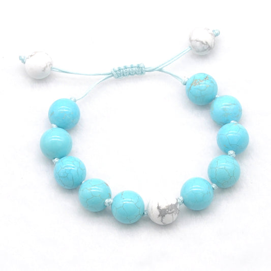 CGB370 Blue Howlite & White Howlite Adjustable Bracelet Round 12mm