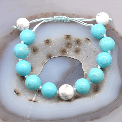 CGB370 Blue Howlite & White Howlite Adjustable Bracelet Round 12mm