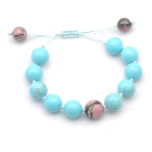 CGB371 Blue Howlite & Rhodonite Adjustable Bracelet Round 12mm